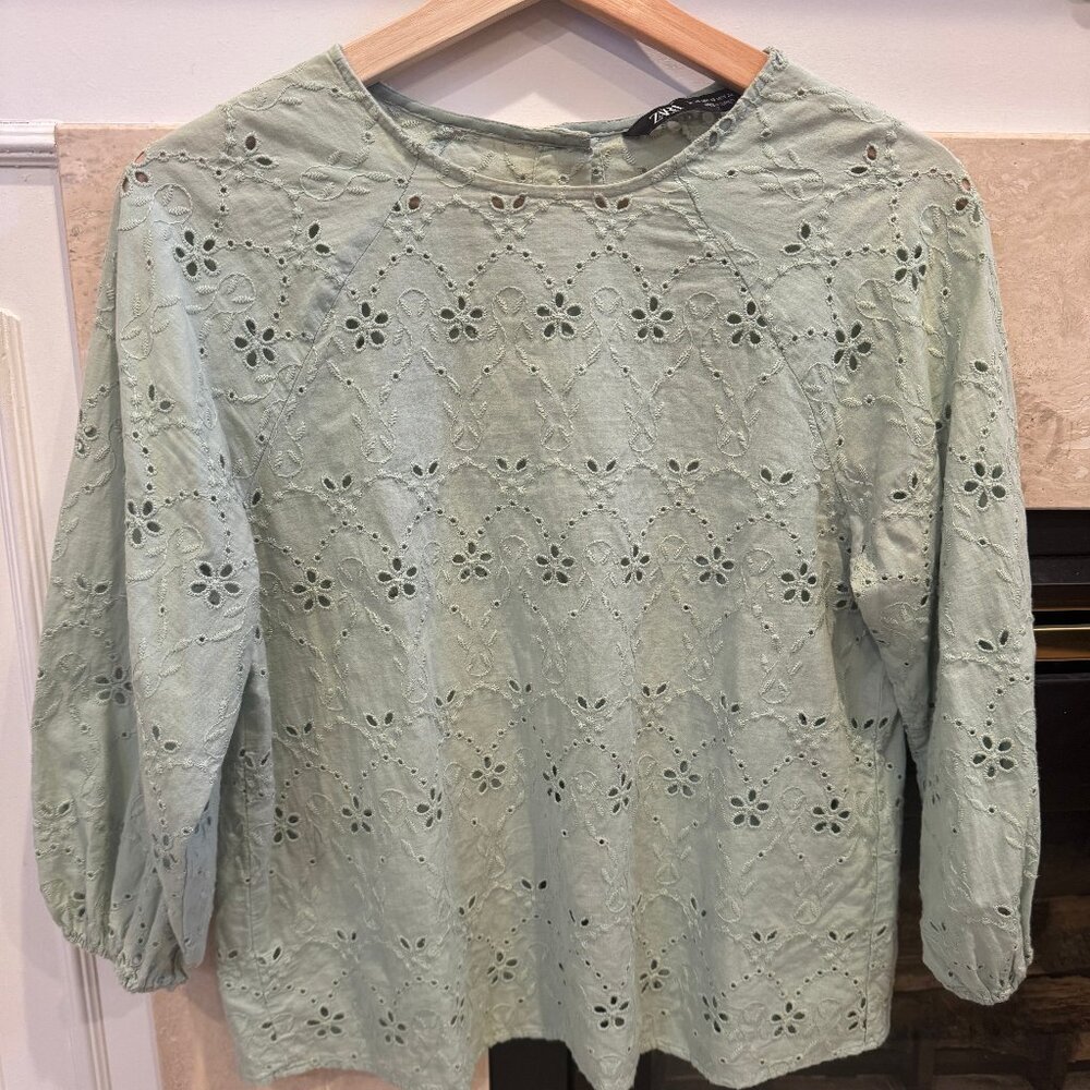 Light green Zara eyelet blouse